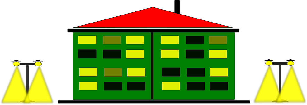 Stylized Green House Night Illustration PNG with transparent background
