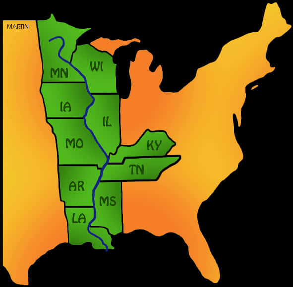 Stylized Mississippi River Map