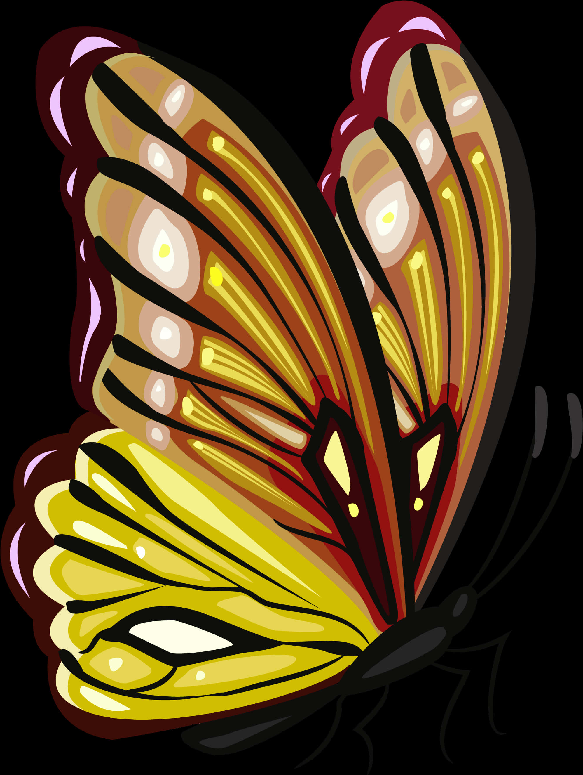 Stylized Monarch Butterfly Wing Art PNG image with a transparent background, free high-resolution download