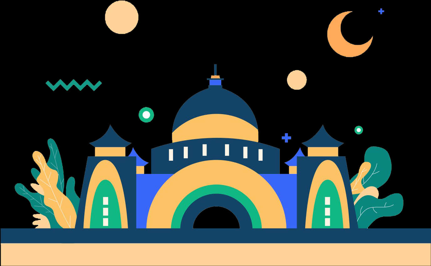 Stylized Mosque Illustration Night Scene