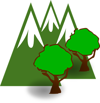 Stylized Mountainand Trees Graphic PNG with transparent background