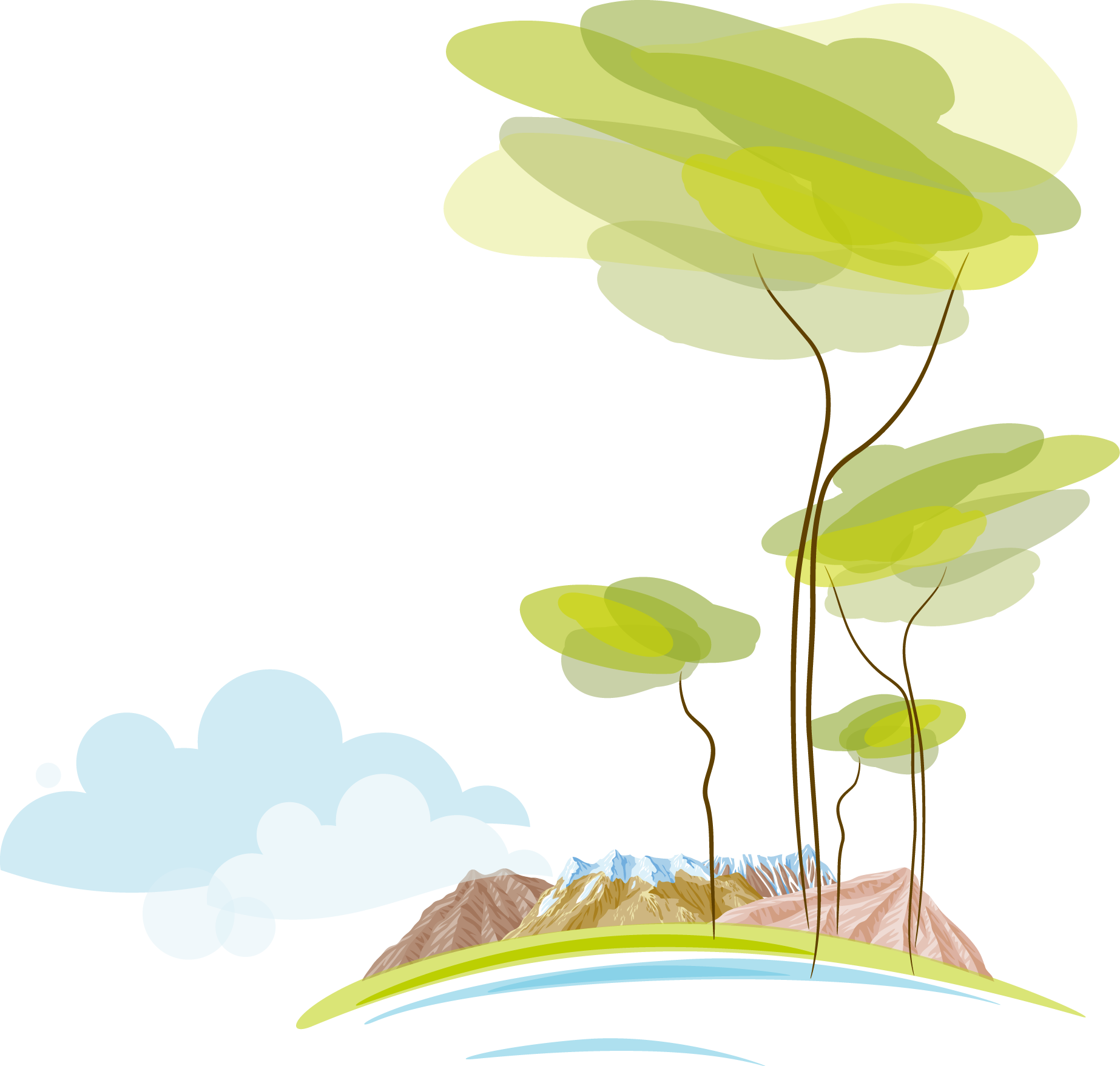 Stylized Nature Scene PNG with transparent background