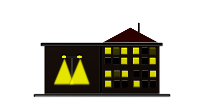 Stylized Nighttime Building Illustration PNG with transparent background