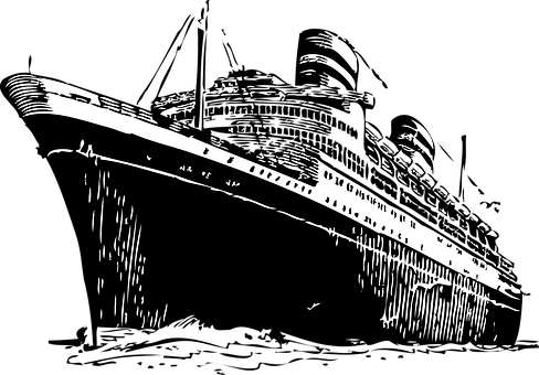 Stylized_ Ocean_ Liner_ Illustration PNG with transparent background