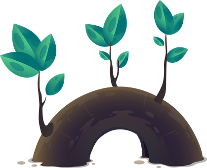 Stylized Plants Growing Over Hill PNG with transparent background