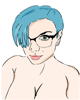 Stylized Portrait Blue Hair Glasses PNG image with a transparent background, free high-resolution download