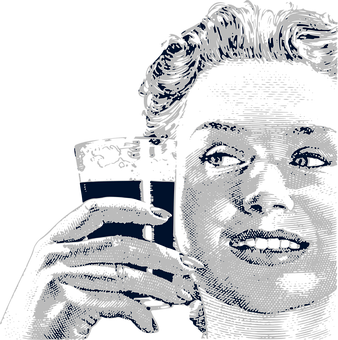 Stylized Portrait Holding Drink PNG with transparent background