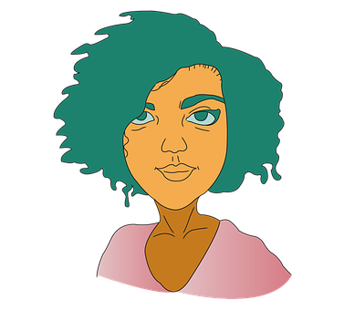Stylized Portraitof Womanwith Teal Hair PNG with transparent background