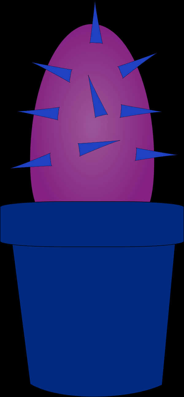 Stylized Purple Cactusin Blue Pot PNG with transparent background