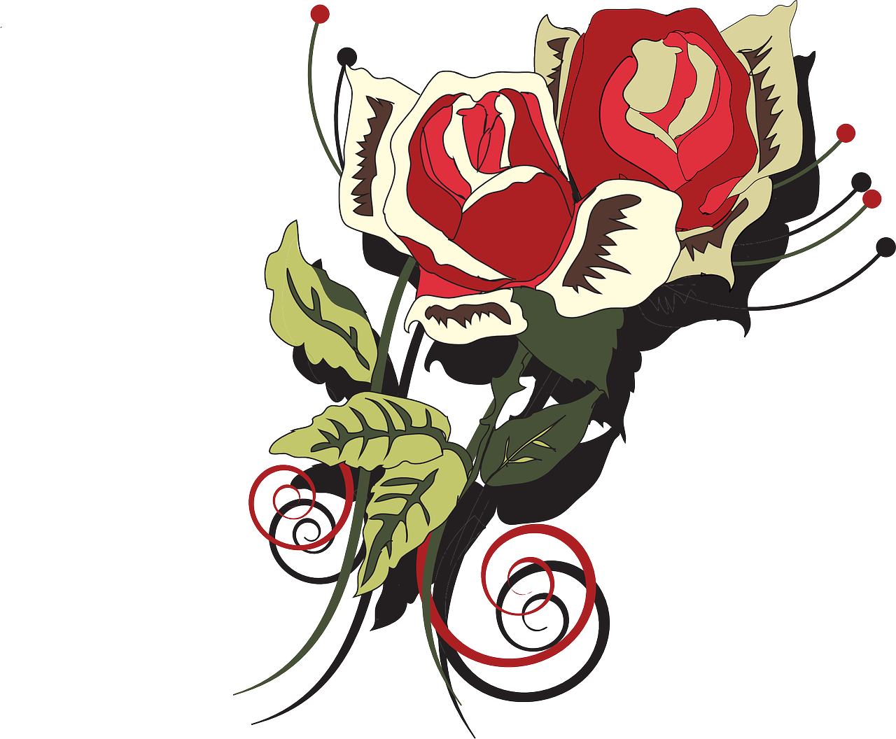 Stylized Red White Roses Vector Art