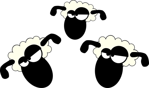 Stylized Sheep Cartoon Eyeson Black PNG with transparent background