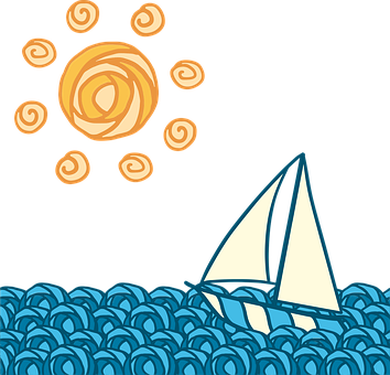 Stylized Sunand Sailboat Graphic PNG with transparent background