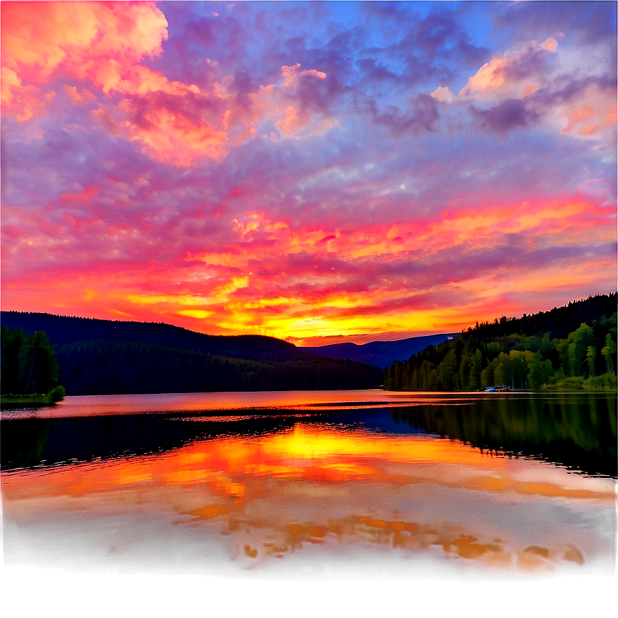 Summer Sunset Over Lake Photo Png Bpf