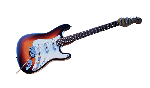 Sunburst Electric Guitar Isolatedon Black PNG with transparent background