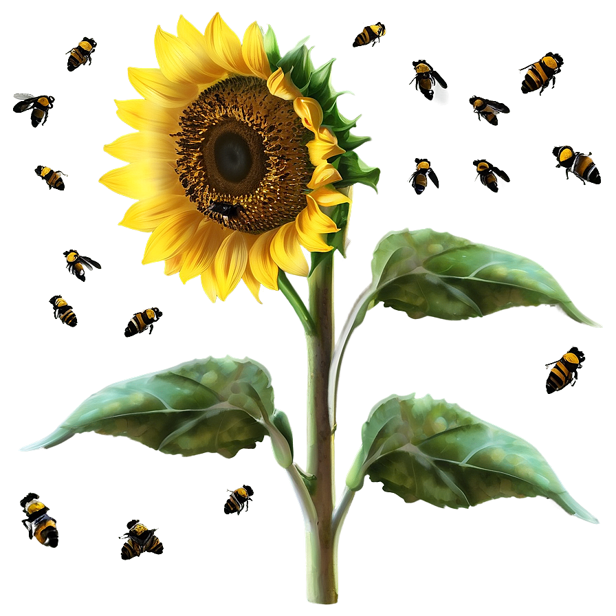 Sunflower With Bees Png Owv