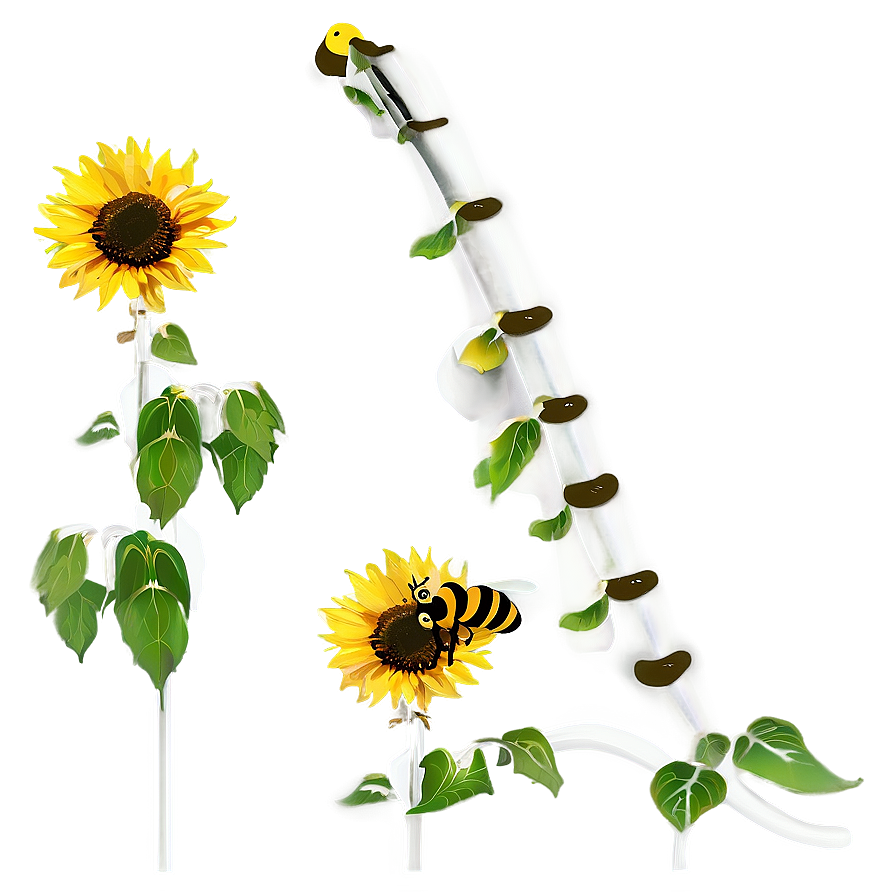 Sunflower With Bees Png Tiy