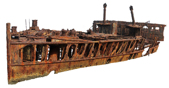 Sunken Shipwreck Rusty Hull PNG with transparent background