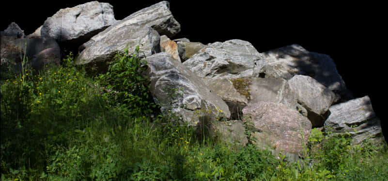 Sunlit Boulder Pile Nature Scene PNG with transparent background