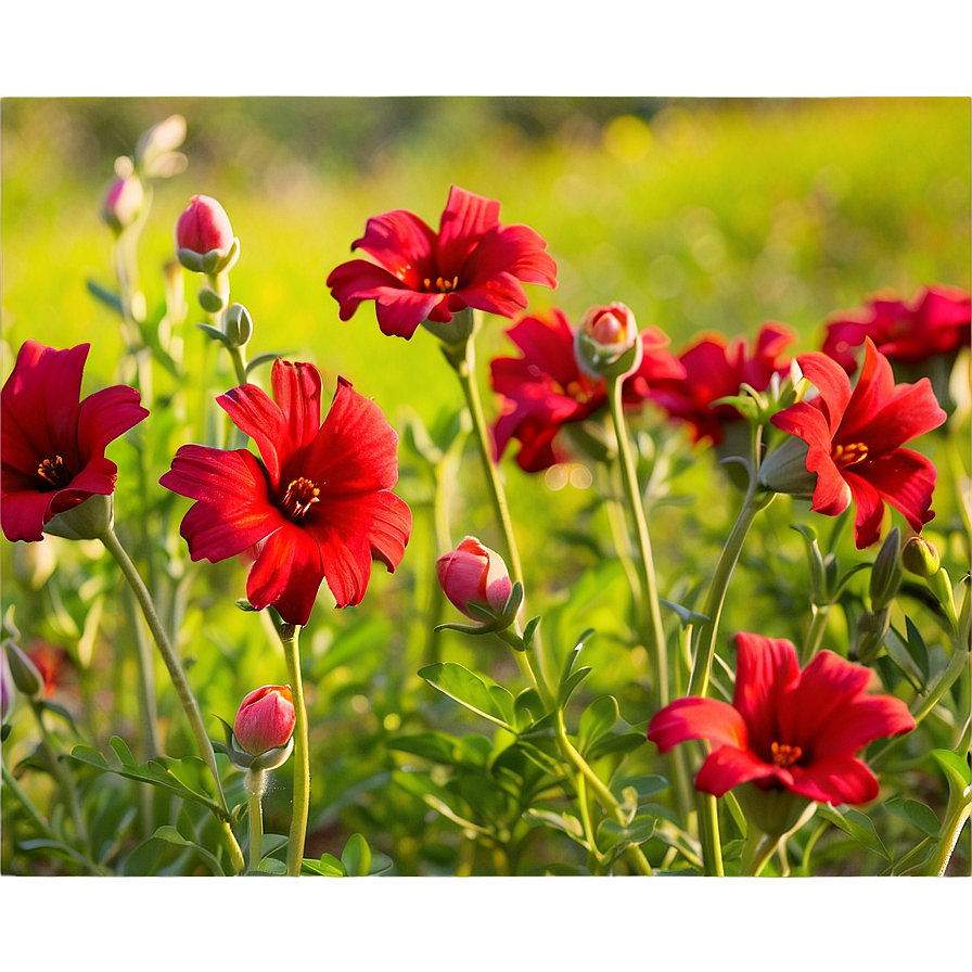 Sunlit Red Flowers Field Png 06122024