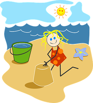 Sunny Beach Sandcastle Fun PNG with transparent background