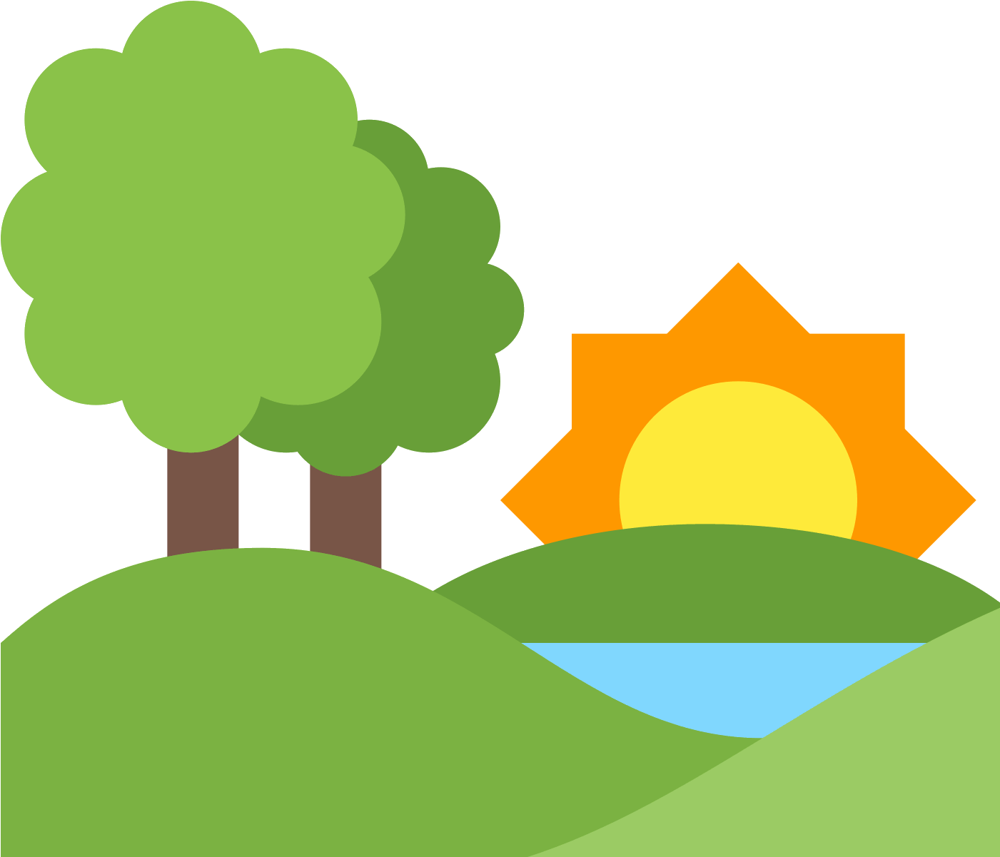Sunny_ Hills_and_ Trees_ Vector PNG with transparent background