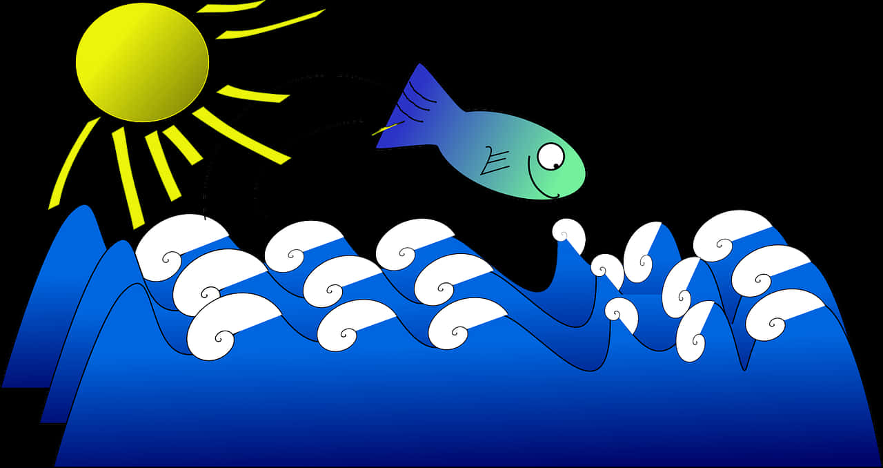 Sunny_ Ocean_ Waves_with_ Fish PNG image with a transparent background, free high-resolution download
