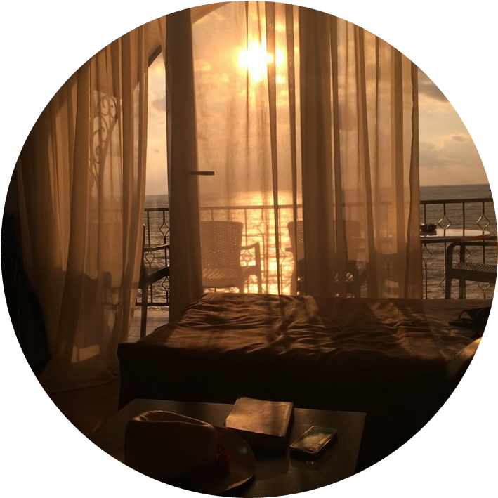 Sunrise Seaside Bedroom View PNG with transparent background