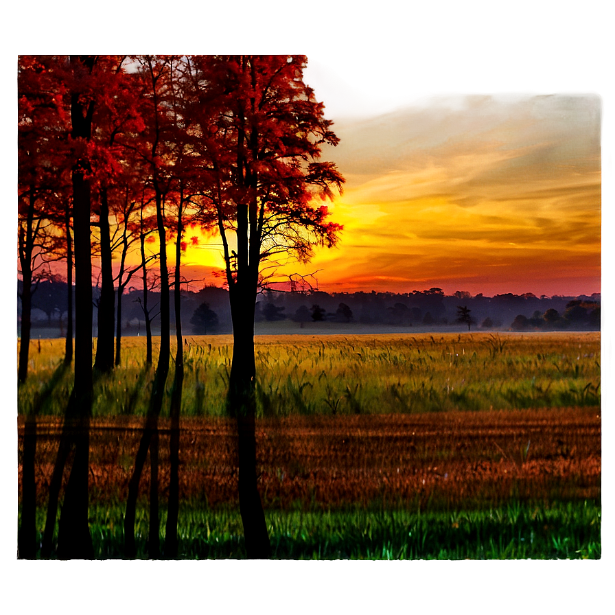 Sunset Behind Fall Trees Png Vdc69