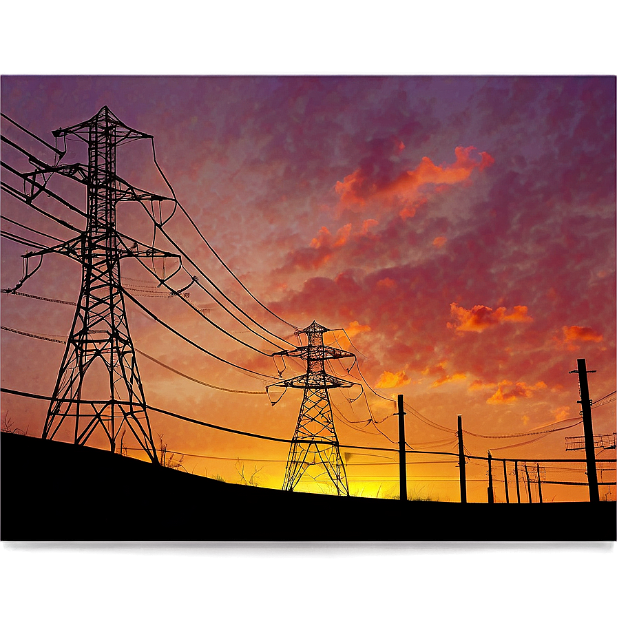 Sunset Behind Power Lines Png Ger26