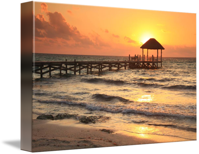 Sunset Dock Beach Canvas PNG with transparent background