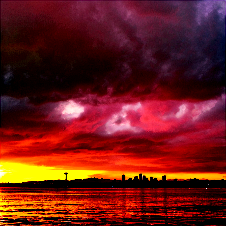 Sunset Over Seattle Skyline Png 06252024