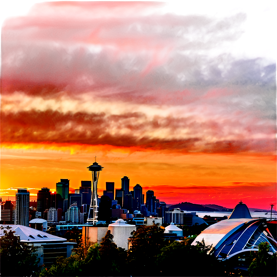 Sunset Over Seattle Skyline Png Krm