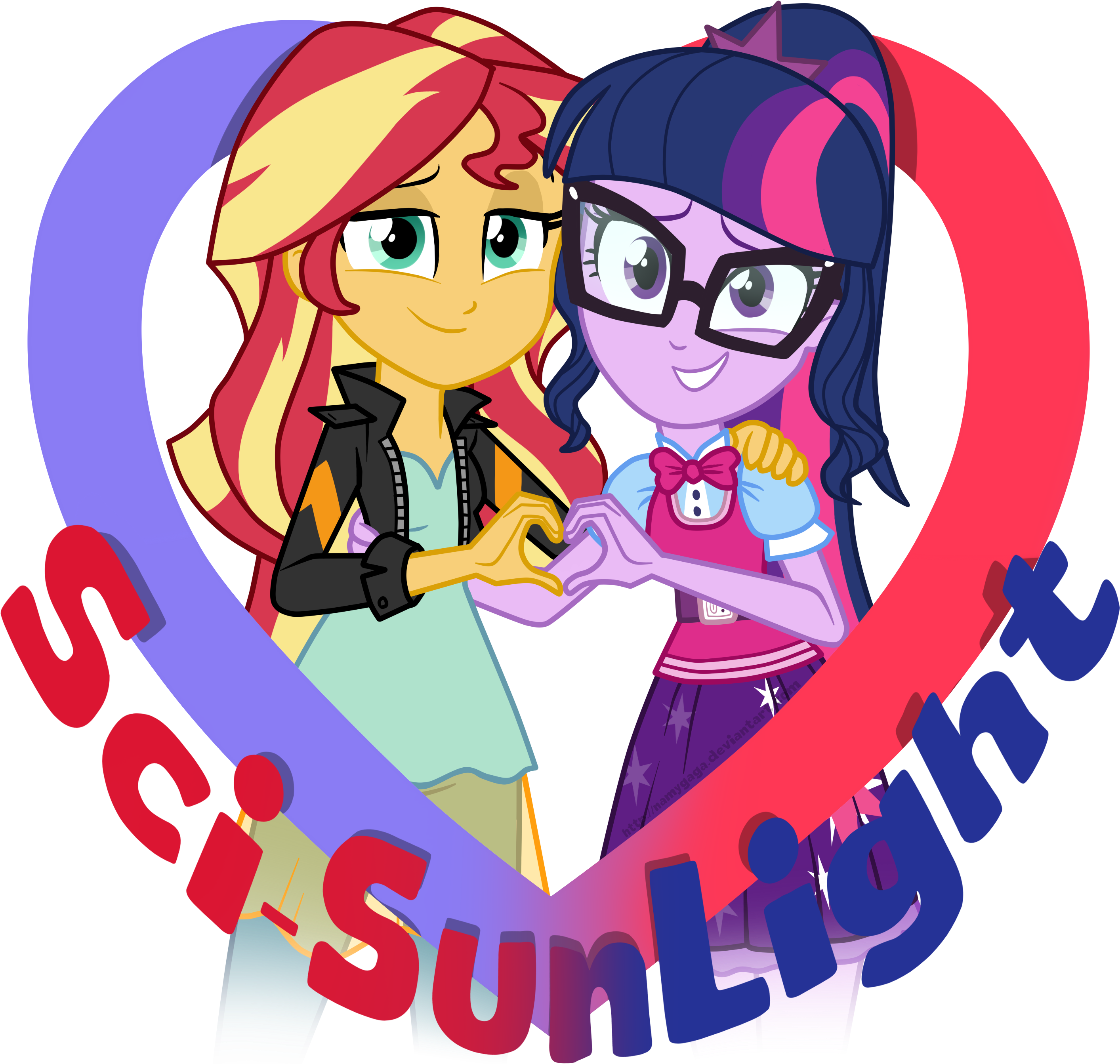 Sunset Shimmerand Twilight Sparkle Heart Gesture