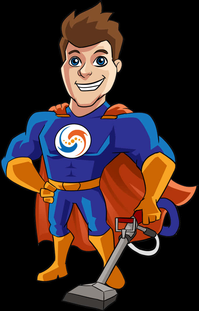 Superhero Cleaner Cartoon Character PNG with transparent background