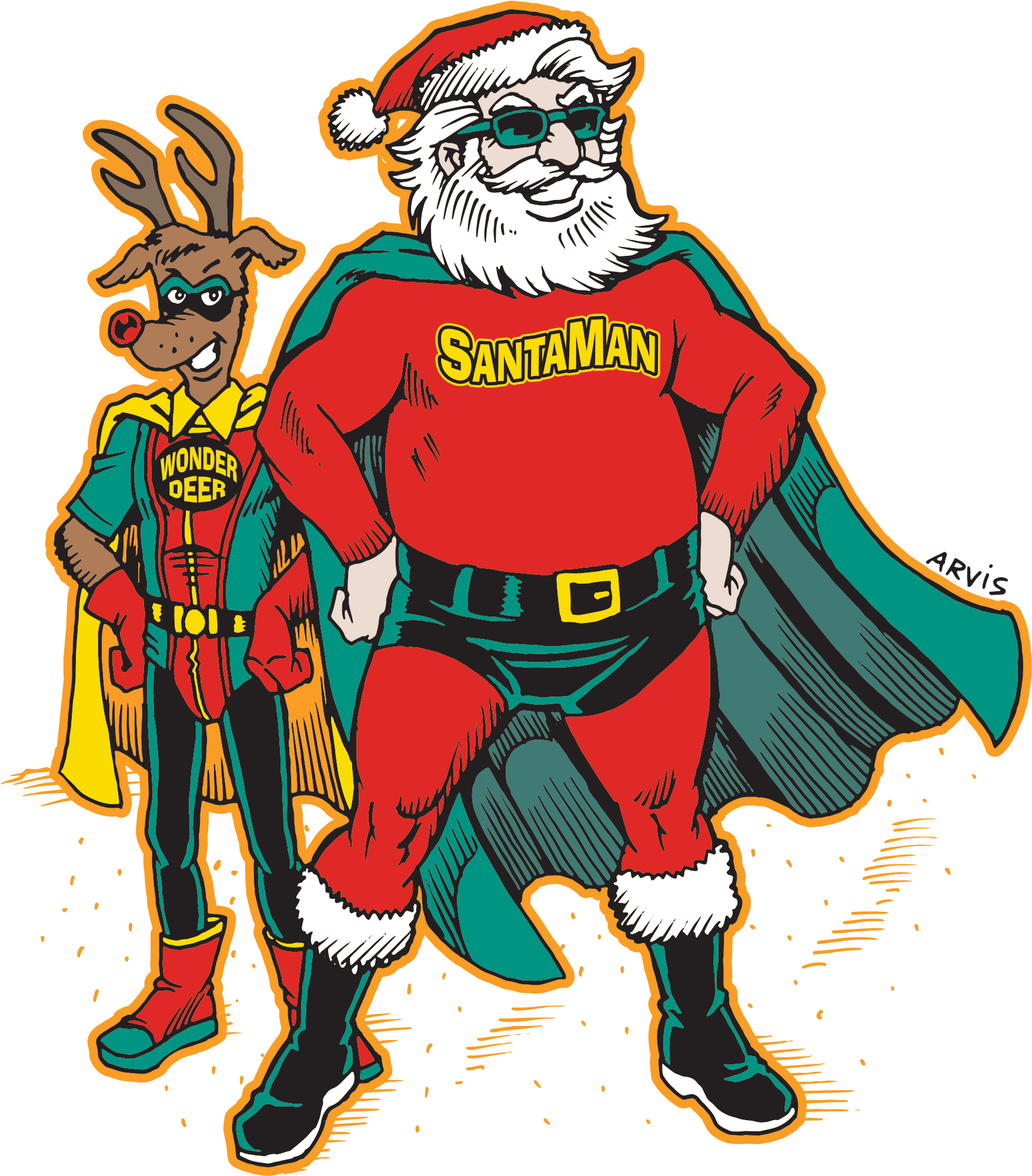 Superhero Santaand Sidekick Reindeer