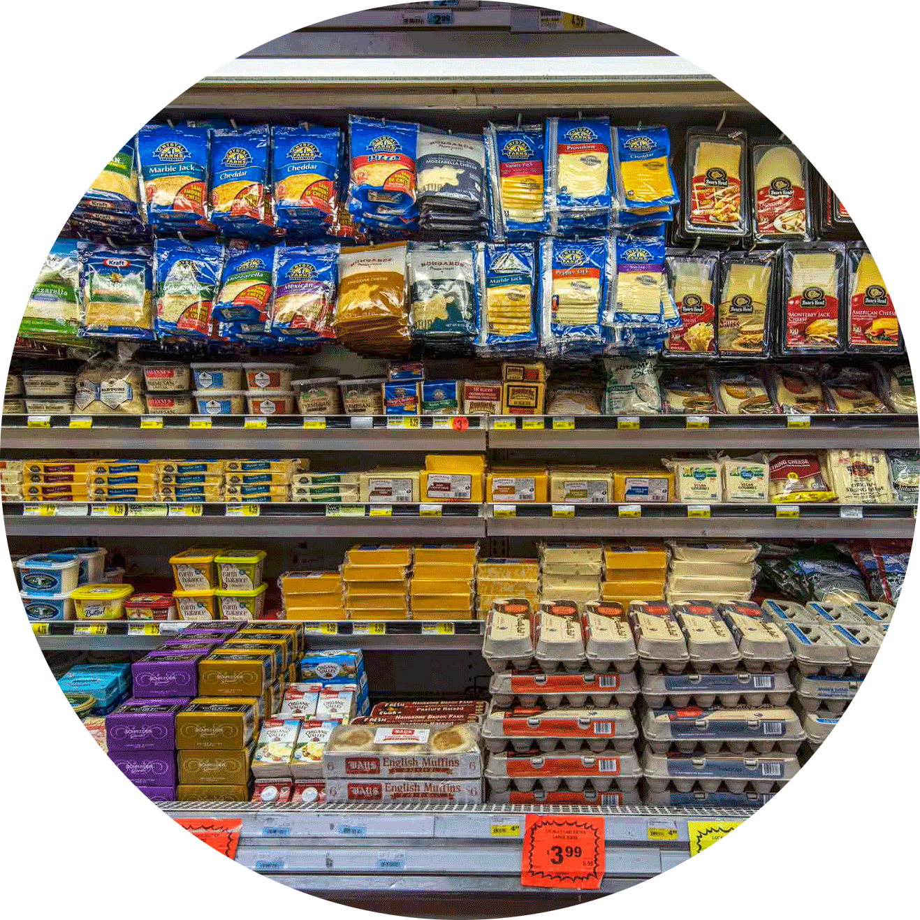 Supermarket Cheeseand Dairy Products Aisle PNG with transparent background