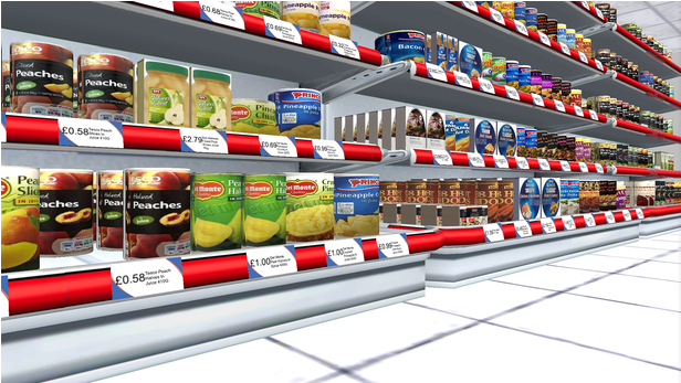 Supermarket Shelves Stockedwith Canned Goods PNG with transparent background