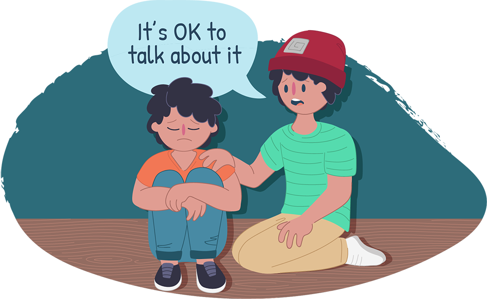 Supportive Friend Comforting Upset Child PNG with transparent background