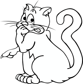 Surprised Cartoon Cat Blackand White PNG with transparent background