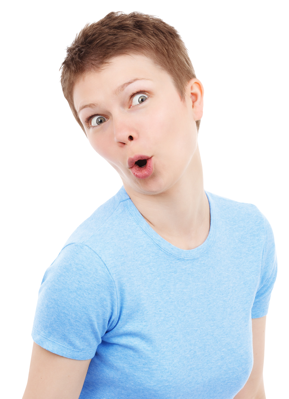 Surprised Expression Blue Shirt PNG with transparent background
