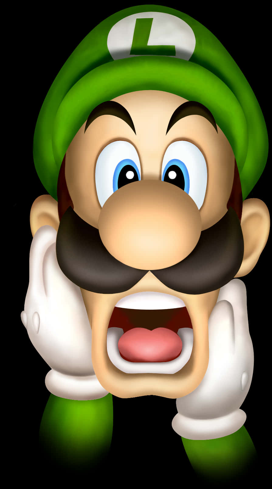 Surprised Luigi Portrait PNG with transparent background