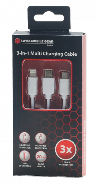 Swiss Mobile Gear3in1 Multi Charging Cable PNG with transparent background