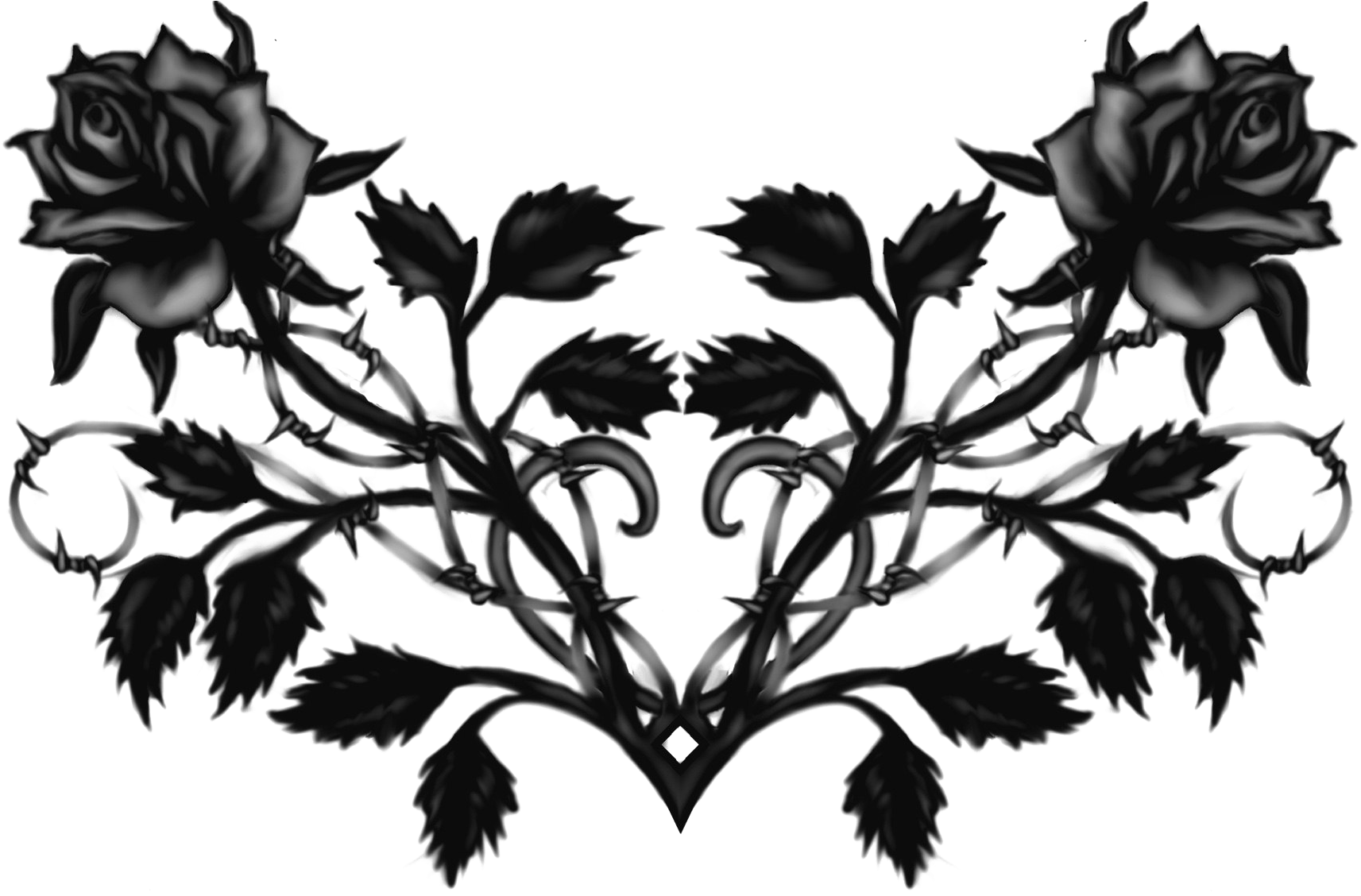 Symmetrical Black Rose Tattoo Design