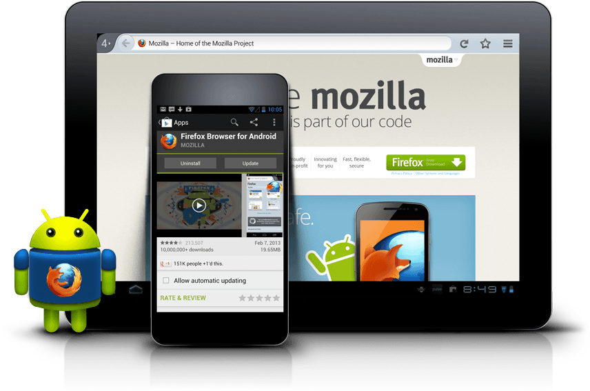 Tablet Displaying Firefox Browser Android App PNG with transparent background