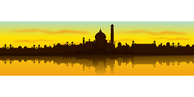 Taj Mahal Silhouette Sunset Reflection PNG with transparent background