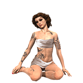 Tattooed Woman Sitting3 D Render