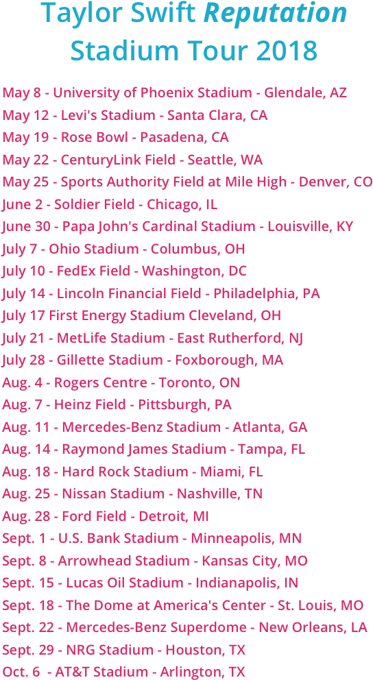 Taylor Swift Reputation Tour Dates2018