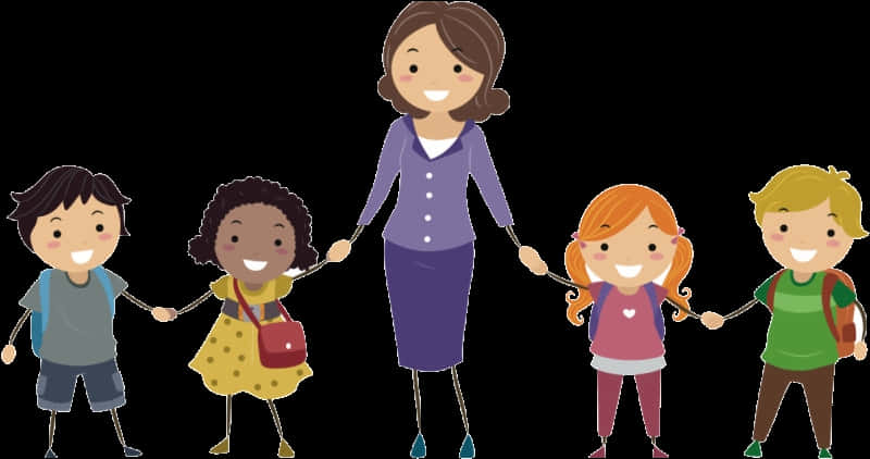 Teacherand Students Holding Hands Clipart