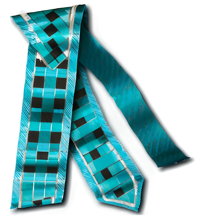 Teal Ribbon With Checkered Pattern Png 35