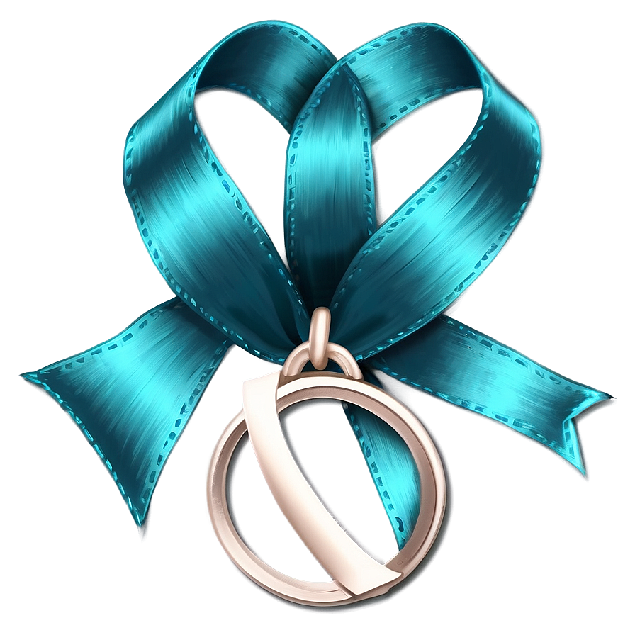 Teal Ribbon With Heart Charm Png 06282024